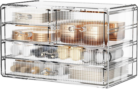 ZHIAI Stackable Storage Drawers, Acrylic Bathroom Counter Organizer Clear Makeup Organizers for Vanity, Kitchen Cabinets, Bathroom, Undersink, Home Organization and Storage (5 Drawers, Pattern E)