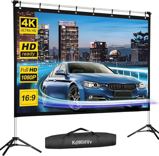 Projector Screen and Stand,120 inch Portable Outdoor Movie Screen,Clear Display and Sturdy Frame 16:9 Anti-Crease Rear Front Projection with Carry Bag for Movie Nights