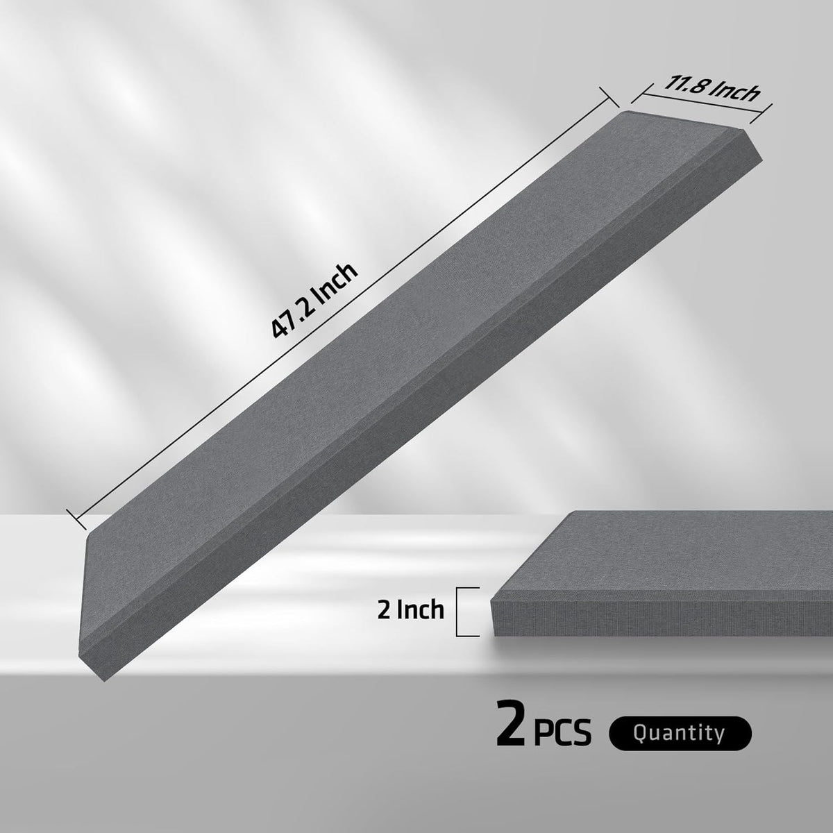 2” Thick Acoustic Panels with Hanging Brackets to the Wall, 2 PCS 47.2” x 11.8” Fiberglass Sound Absorbing Panels for Home Theater Church Office Wall or Ceiling, Light Grey