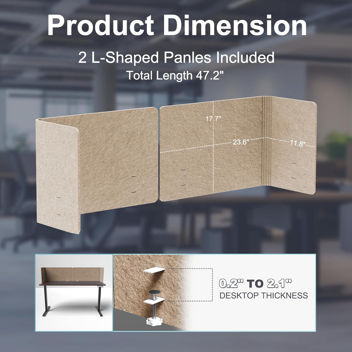 2-in-1 Adjustable Desktop & Under Desk Privacy Panel - 2PCS L-Shaped Acoustic Desk Divider That Reduce Noise and Visual Distractions, For Home Office Classroom (Dark Camel, 47.2" x 17.7")