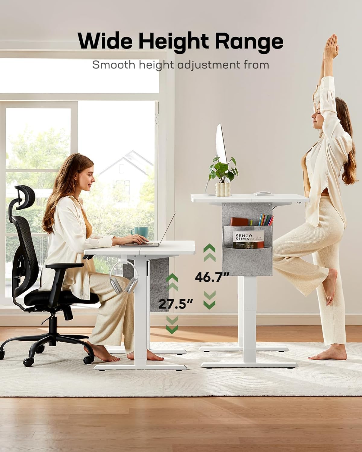 Marsail 55x28 Electric Standing Desk - Adjustable Height Computer Desk with Memory Presets, Storage Bag & Cable Management for Home Office & Gaming Workstations