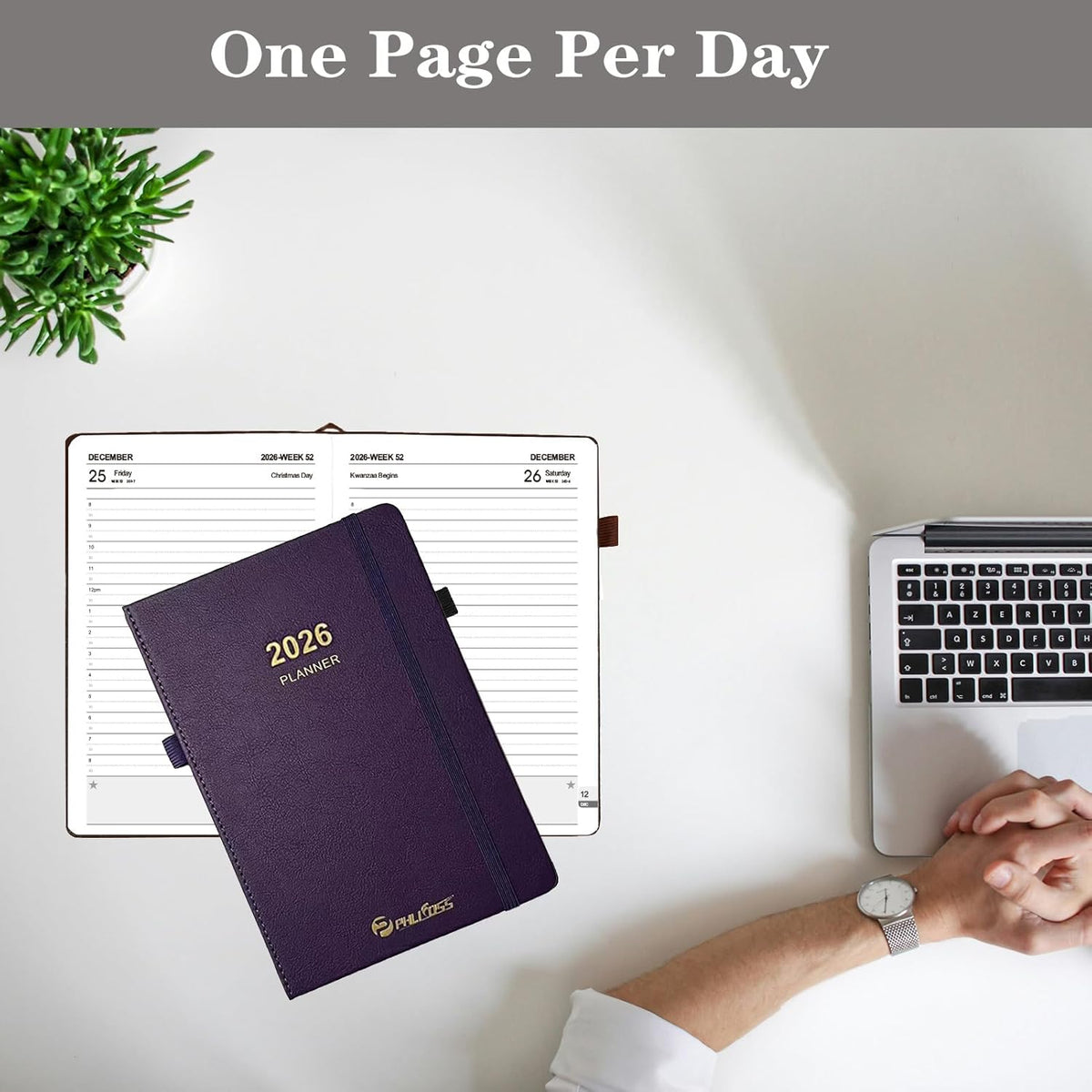 2026 Daily Planner/Calendar, One Page Per Day, Daily Monthly Agenda Planner with Time Slots and Monthly Tabs, Jan - Dec 2026, 5.7" x 8.25" Appointment Book, Pen Holder, Leather Cover (2026-Green)
