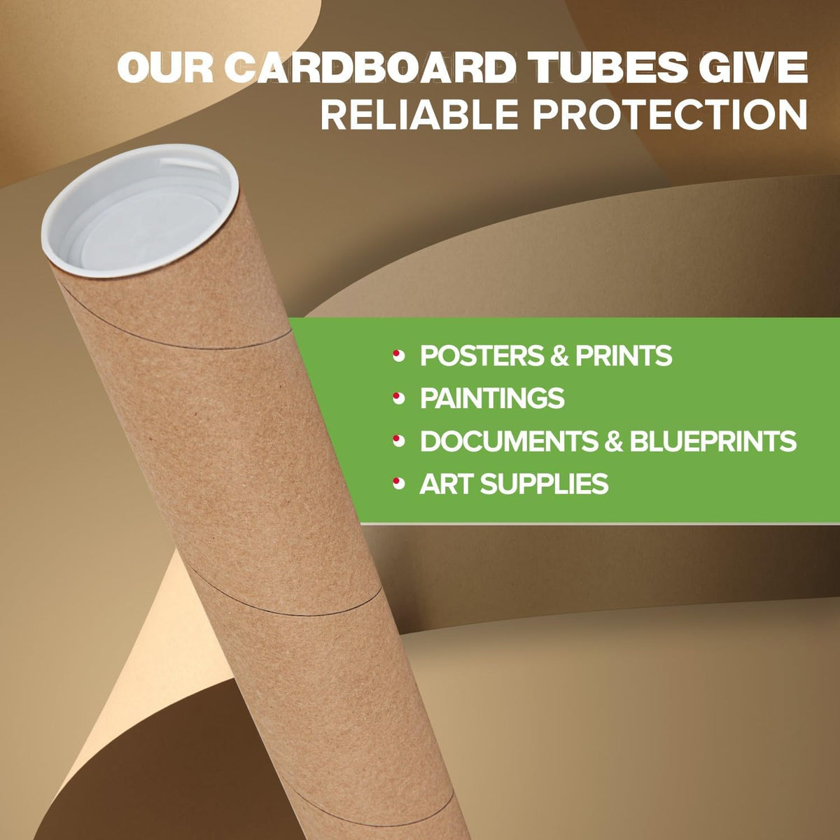 2" x 24" Reinforced Kraft Paper Mailing Tubes, Pack of 2 Tubes with 2 Caps Each – USPS Approved Poster Tube – Made in USA Cardboard Tube for Shipping and Storing Posters, Prints, Artwork, or Documents