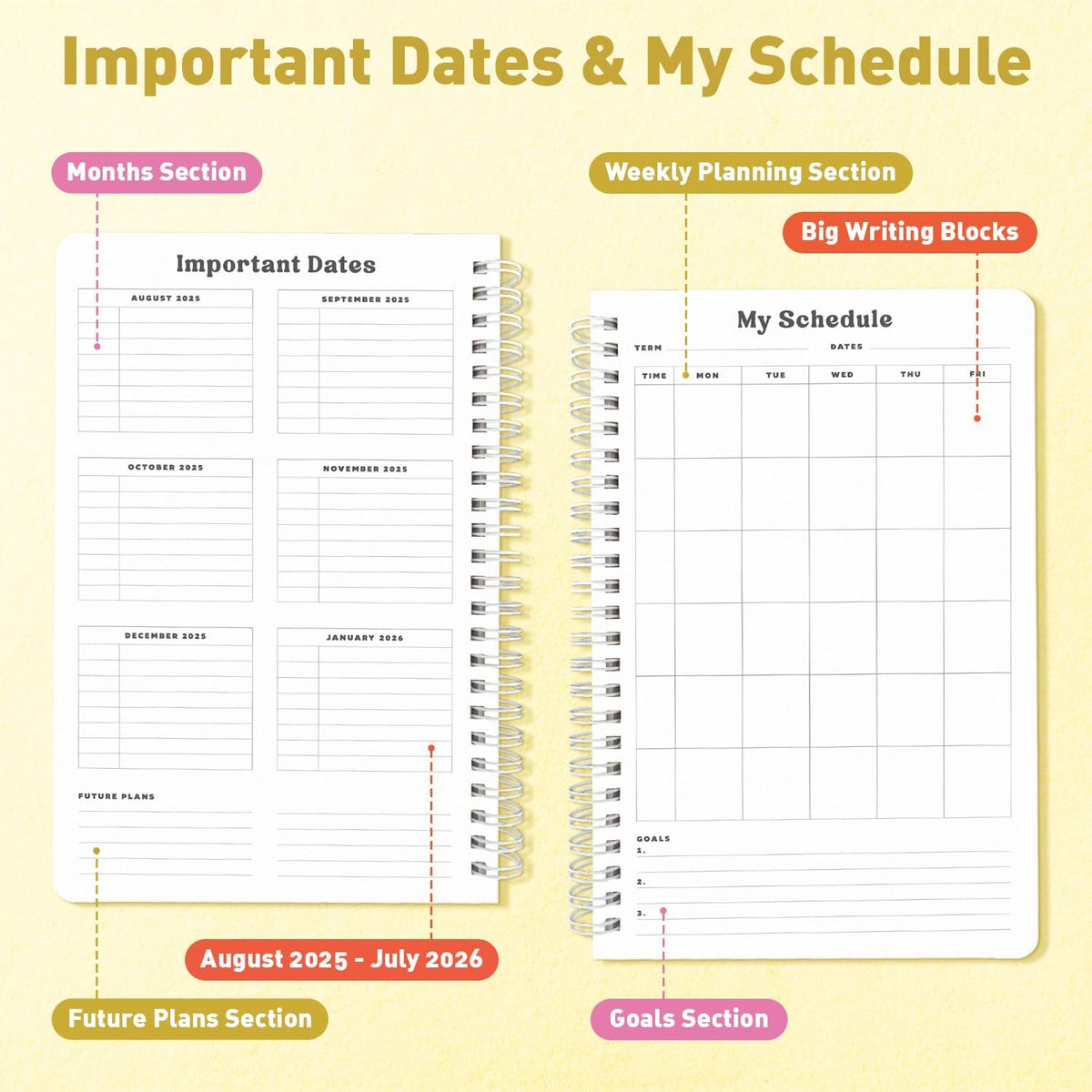 Sweetzer & Orange Academic Planner 2025-2026 – Student Planner for August 2025 to July 2026 – Weekly & Monthly Layout – Sturdy Cover & Stickers – Multicolor Stripes Design – 5.5” x 8.5”