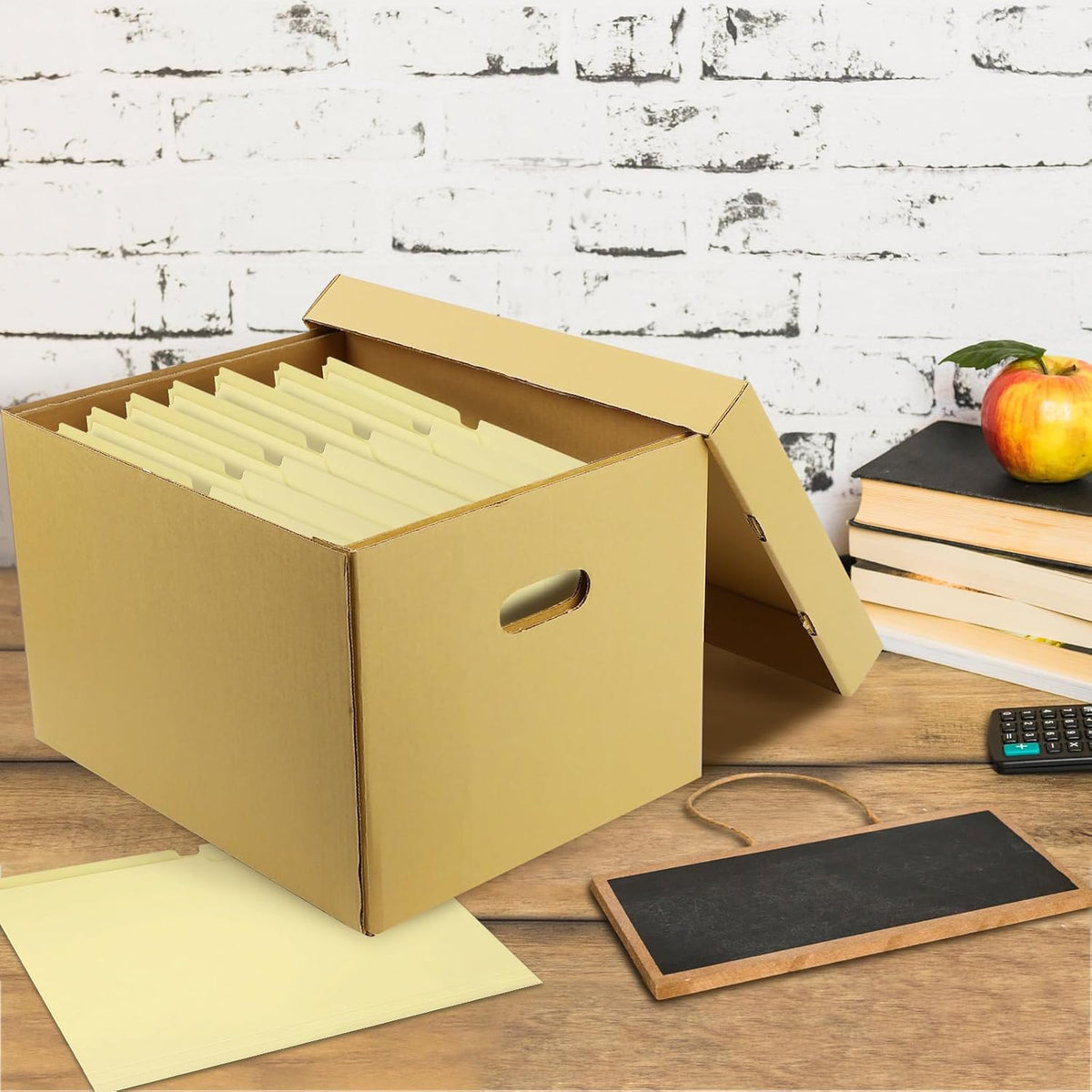 Lineco, Archival Storage Cartons, Ready-To-Assemble, for Documents or Photos, Acid-Free, Buffered Corrugated Board, 12 x 15 10 in, Tan, Pack of 5