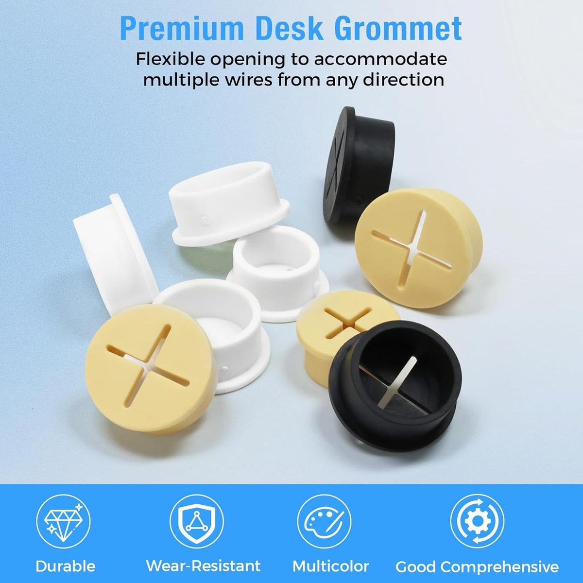 Desk Grommet, 3/4 in 20 mm Silicone Rubber Grommets, Yellow Desk Hole Cover for Cables, Flexible Wall Cord Pass Through Grommet for Office Table Computer Home Furniture Wire Organizer-15 Pcs