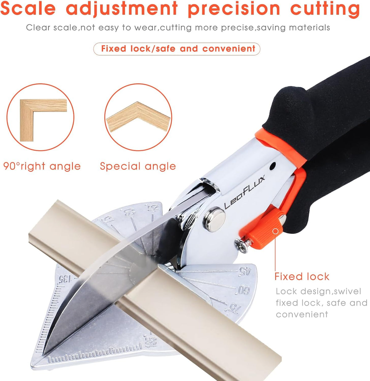 Miter Shears for Wood Trim, Adjustable 45°-135° Multi-Angle Handheld Tool, Multifunctional Trunking, Moulding Shears, Perfect for Mitre Cutting, Quarter Round, No Replacement Blade | LFXP3101S