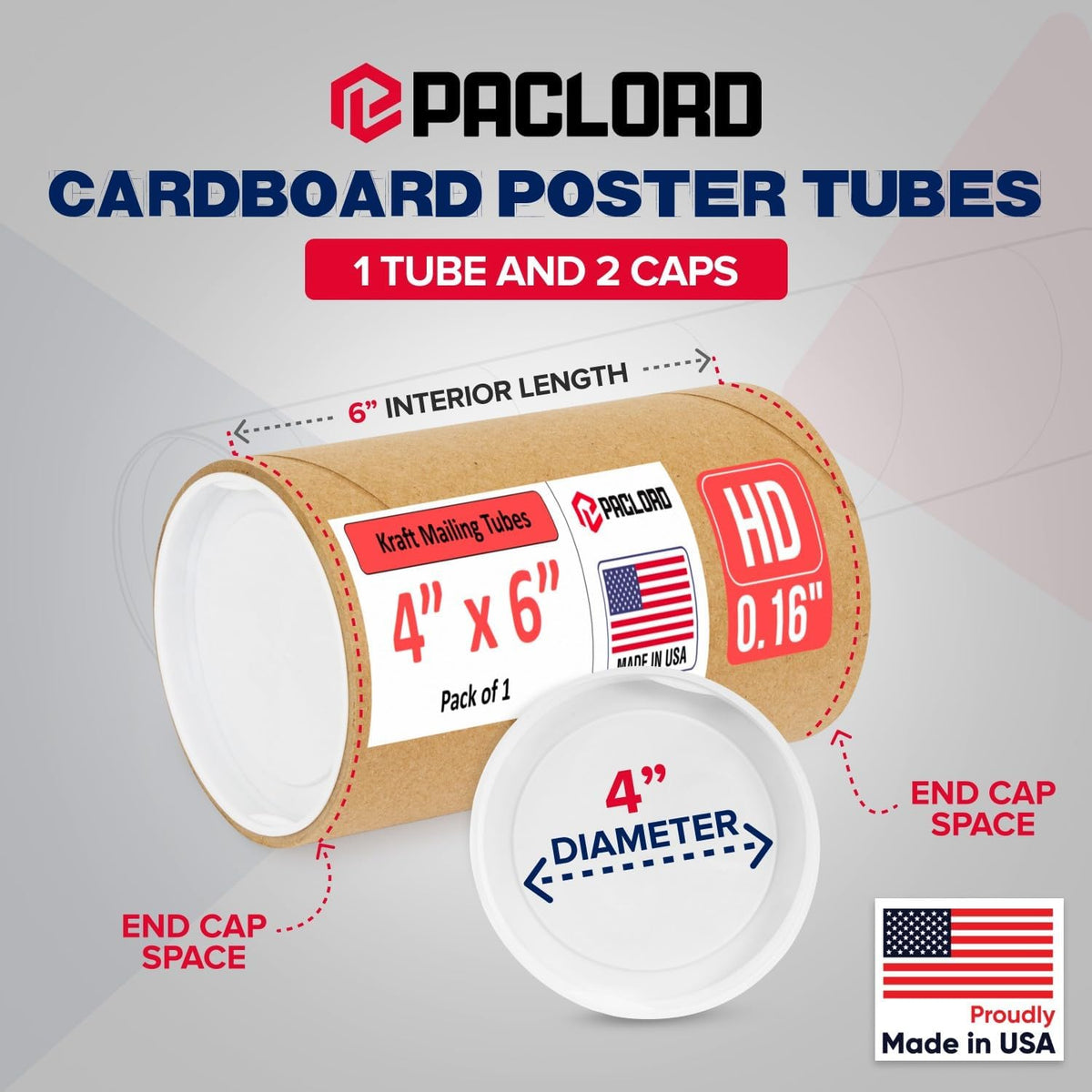 4" x 6" Heavy-Duty Reinforced Cardboard Mailing Tube, Pack of 1 Tube with 2 Caps – Secure USPS Approved – Great for Shipping and Storing of Prints, Artwork, Posters or Documents