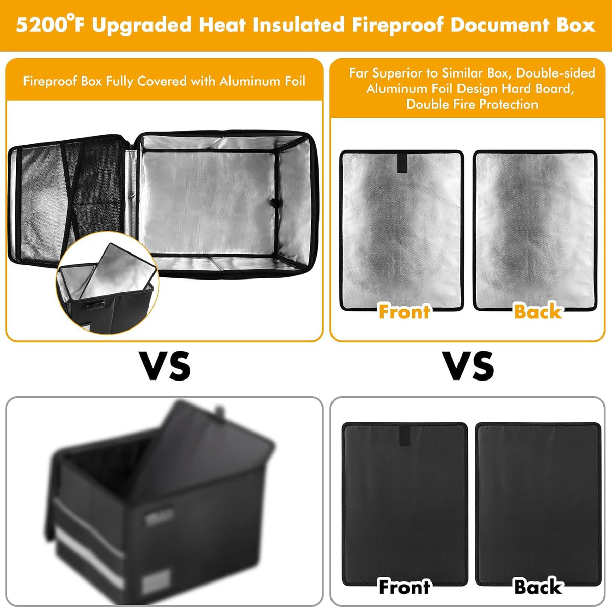 TOMKID 5200°F Fireproof Document Box, Fire Important Document Organizer with Lock, Upgraded Heat Insulated Filing Storage Cabinet Office Organization (5200°F Fireproof Box, Black)
