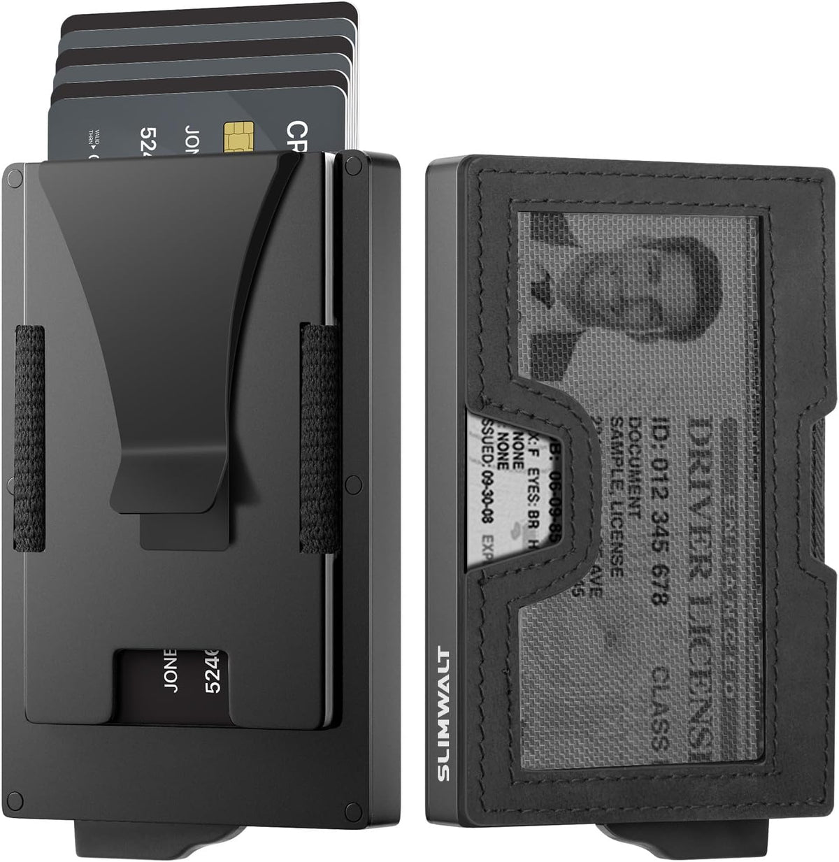 Wallet for Men with Money Clip and ID Window - Holds 20 Cards, RFID Blocking Card Holder Wallets with Smart Card Slot, Minimalist Mens Wallet, Metal Pop Up Wallet, Gifts for Men Black