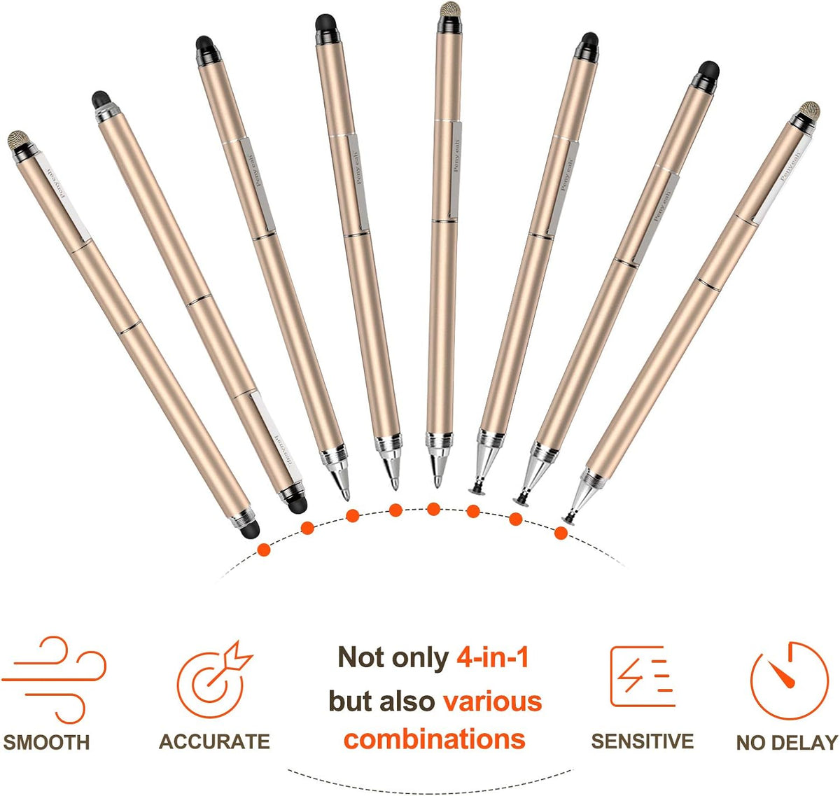 Penyeah Stylus pens for Touch Screens - [4-in-1] High Sensitivity and Precision Touch Screen Stylus Disc Tip,Black Rubber Tip & Mesh Fiber Tip Universal for All Capacitive Touch Screen Device (Gold)