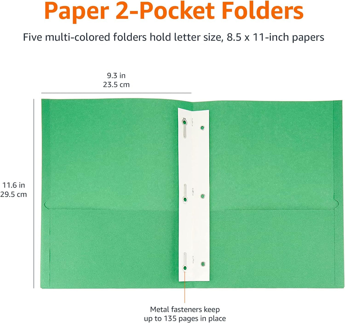 Amazon Basics Twin Pocket File Folders with Fasteners, 25-Pack, Letter, Assorted
