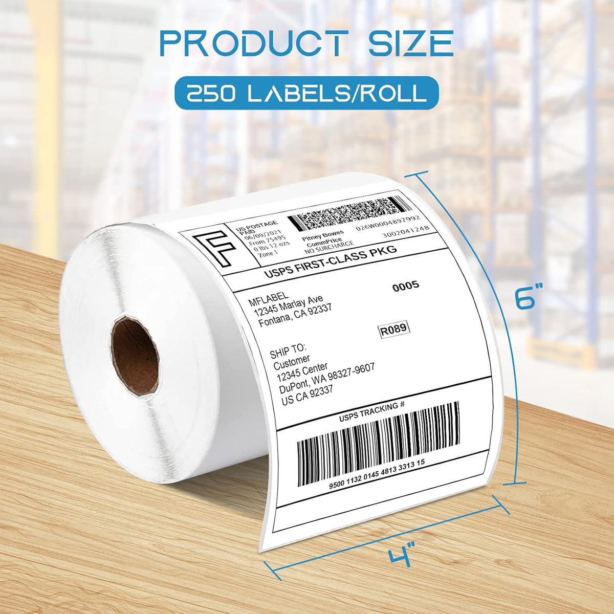 MFLABEL 4"x6" Direct Thermal Shipping Labels (4 Rolls of 250) - 1000 Total Labels Compatible with Zebra 2844, 2844z, 2843 & Eltron Printers | Strong Adhesive for UPS, USPS, FedEx, DHL, Amazon, Ebay