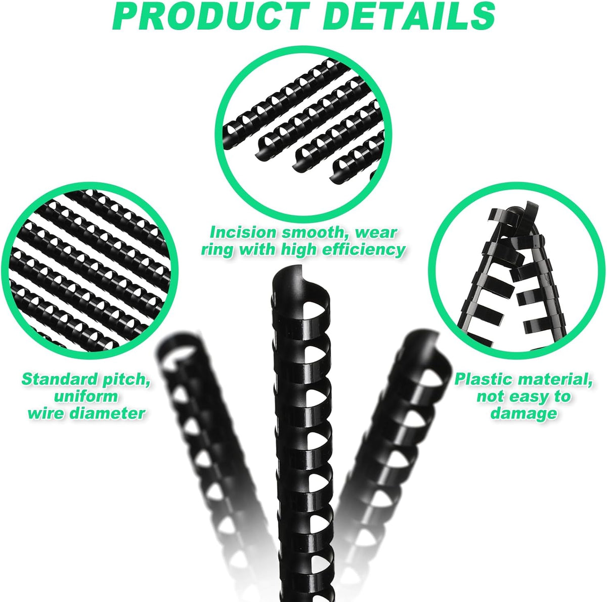 Yunsailing 150 Pack Plastic Binding Combs Plastic Binder Comb Ring 19 Ring Binding Spines Letter Size Spiral coils for Notebook Calendar(1/2 in,Black)