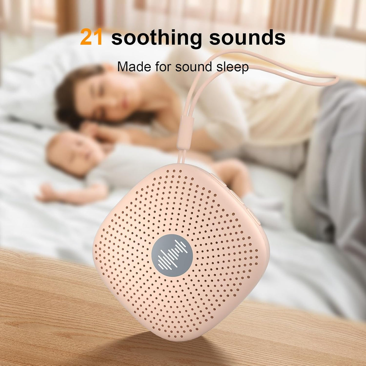 White Noise Machine,Portable Sound Machine for Baby Adult,21Soothing Sound,Auto-Off Timer,Noise Canceling for Office & Sleeping, Compact Size for Home,Travel,Registry Gift,Peach