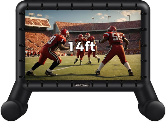 14 FT Inflatable Outdoor Movie Screen, Blow Up Projector Screen Outdoor with Air Blower, Movie Screens for Backyard with One Piece Design, Front & Rear Projection, Easy Set Up