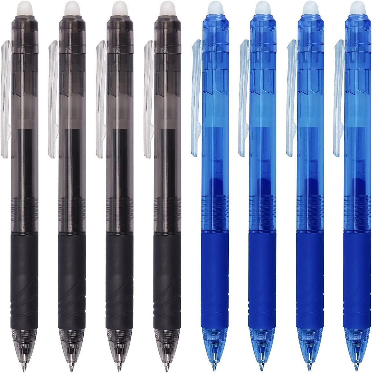 8 Pack Retractable Erasable Gel Pens Clicker Fine Point 0.7mm, Make Mistakes Disappear Comfort Grip for Drawing Writing Planner and School Supplies, Black and Blue Color Inks