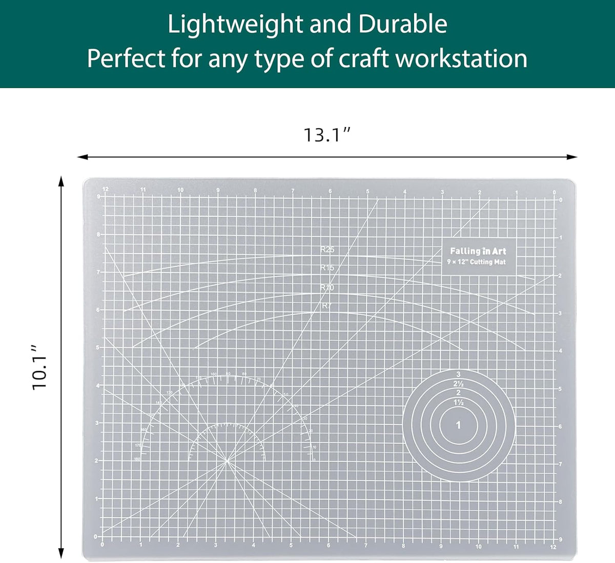 Falling in Art Self Healing Cutting Mat, 9x12" Cutting Mats for Sewing, Double-sided 5-Ply Fabric Cutting Board for Crafting, Quilting and Sewing Projects, White