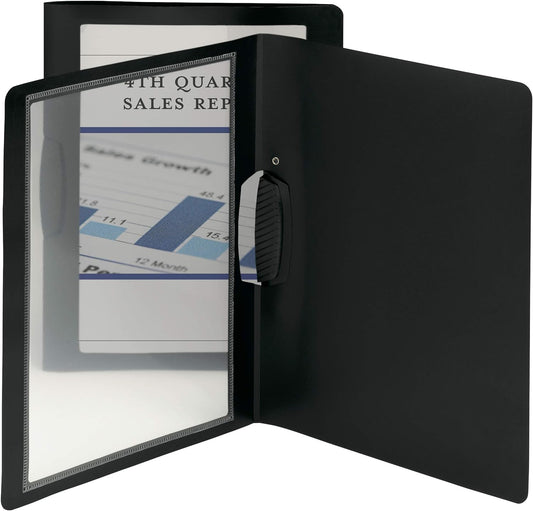 Smead Frame View Poly Report Cover with Swing Clip Side Fastener, 1/2" Capacity, Letter Size, Black/Clear Front, 5 per Pack (86043)