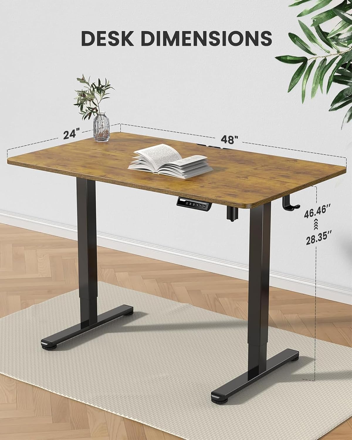 ErGear Height Adjustable Electric Standing Desk, 48 x 24 Inches Sit Stand up Desk, Memory Computer Home Office Desk with Two-Piece Desktop (Vintage Brown)