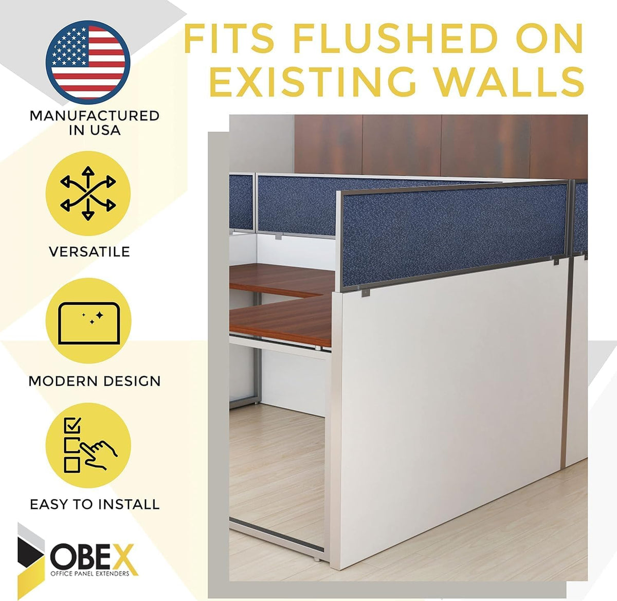 OBEX Acoustical Cubicle Privacy Screen Extender Desk Panel & Office Divider, Add Separation & Block Noise, 12" x 42", Overcast