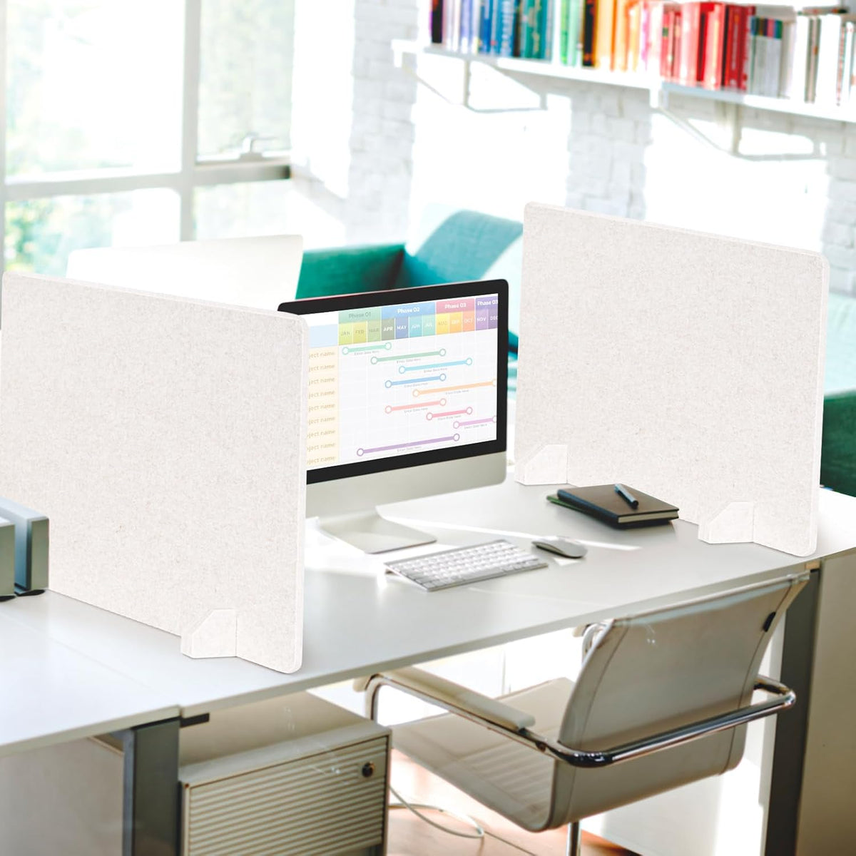 2 Pack Acoustic Desk Dividers - 24" x 20" Freestanding Privacy Panels Set with Noise - Reducing Design Cubicle Sound Proof, Ideal for Office, Classroom, and Home (Light Beige)