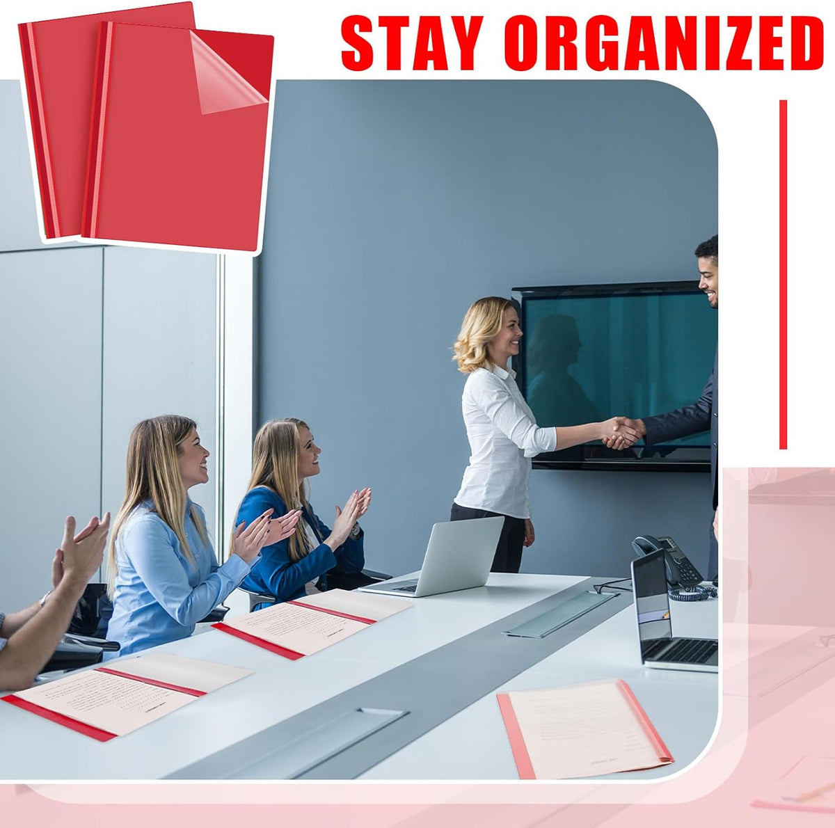 Teling 24 Pcs Clear Front Report Covers with 3 Prongs Presentation Folders Plastic Resume Portfolio Report Letter Size Presentation Binder for Paper Document School Office(Red)