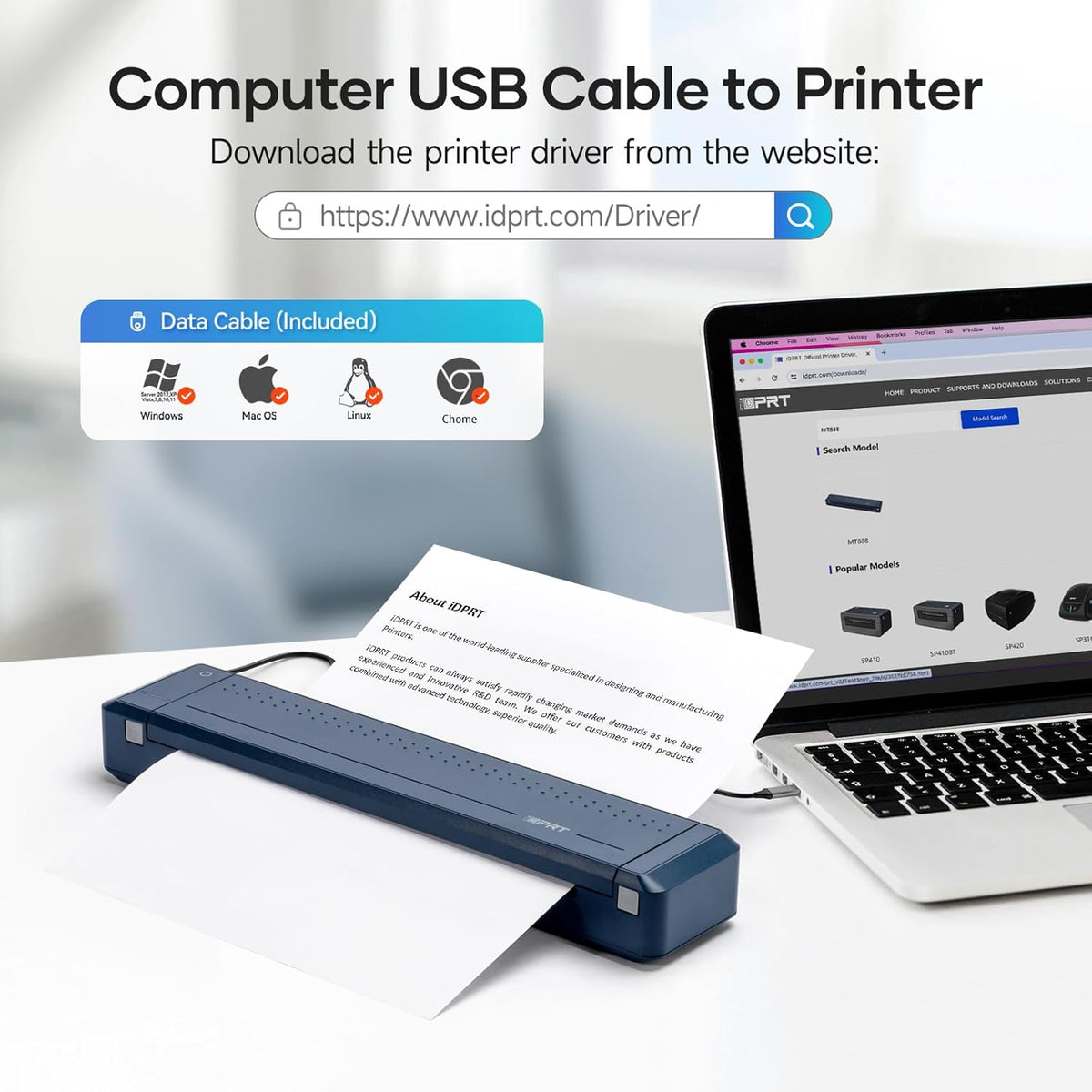 iDPRT Portable-Printer Wireless for Travel, 300DPI Inkless Thermal Small Printers for Home Use, Office, Vehicles, Mobile Bluetooth Printer Supports 8.5" x 11" US Letter, for Smartphone & PC,Blue