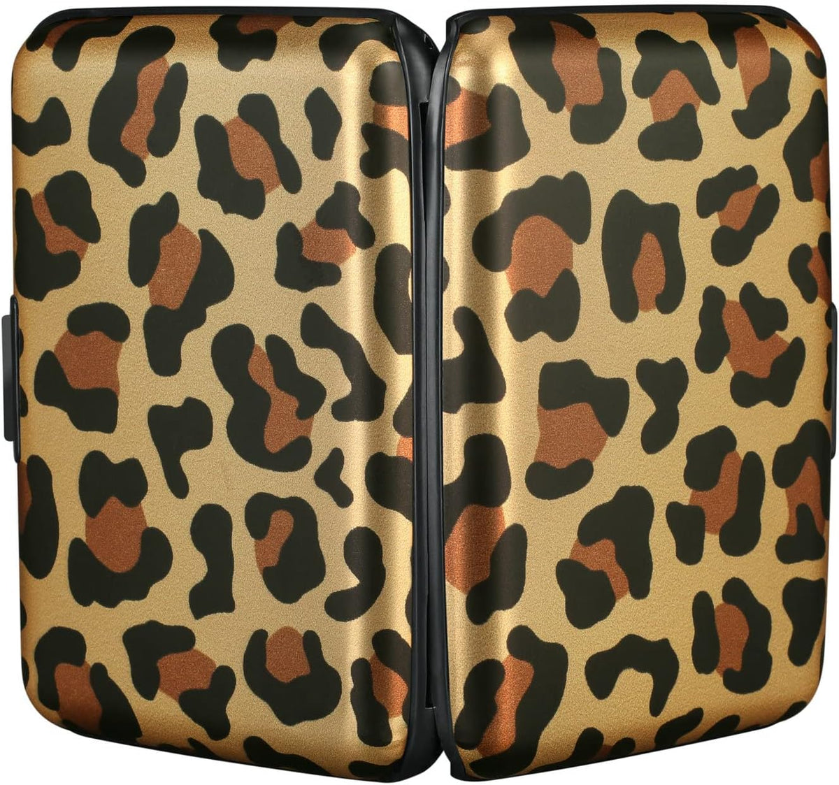 ELFISH Mini RFID Aluminum Wallet Credit Cards Holder Business Card Case Metal ID Case for Men Women（Leopard