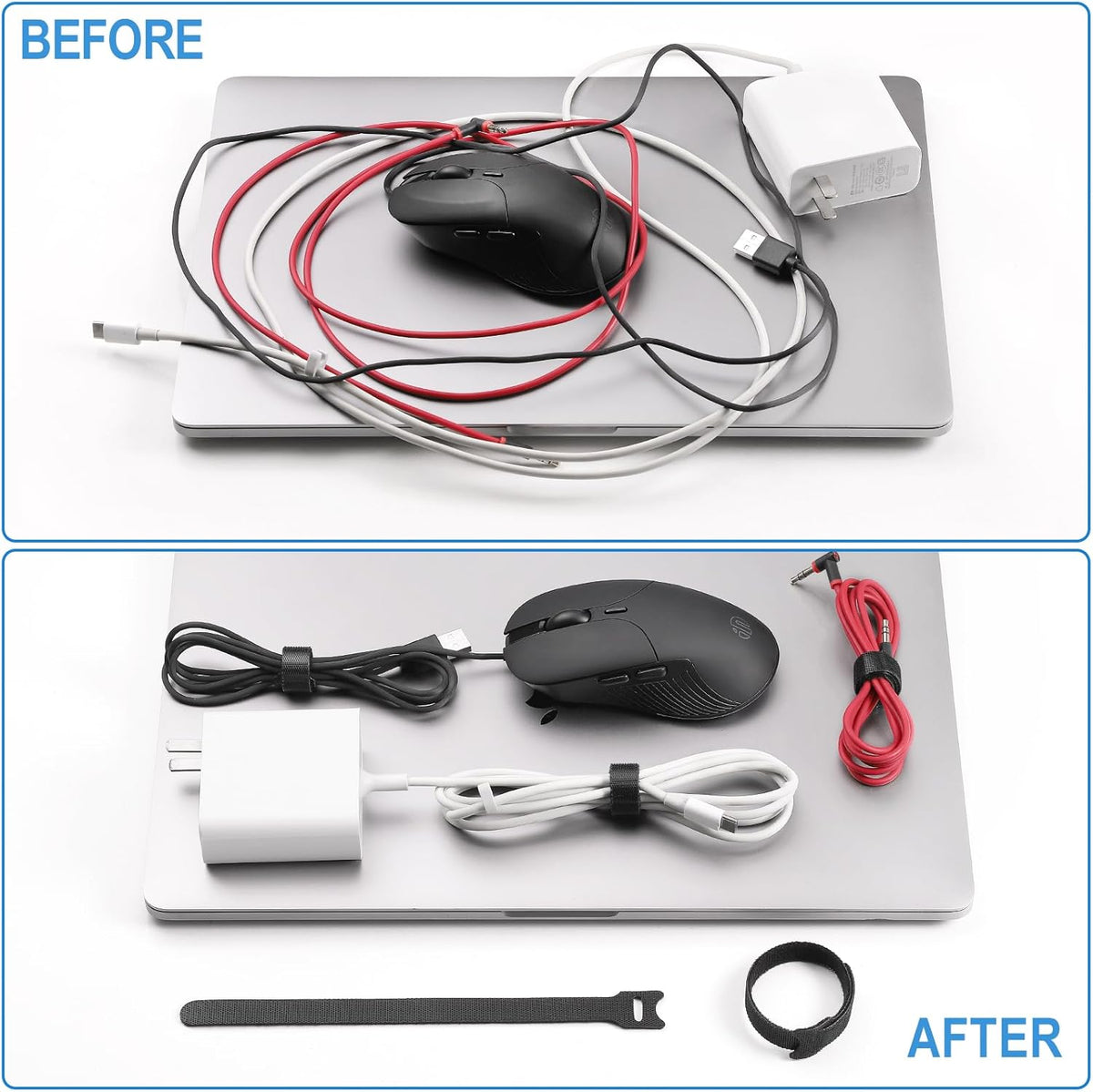 100 PCS 8 Inches Reusable Cable Ties | Adjustable Cord Wraps, Cable Straps | Hook & Loop Cord Organizer, Cable Management