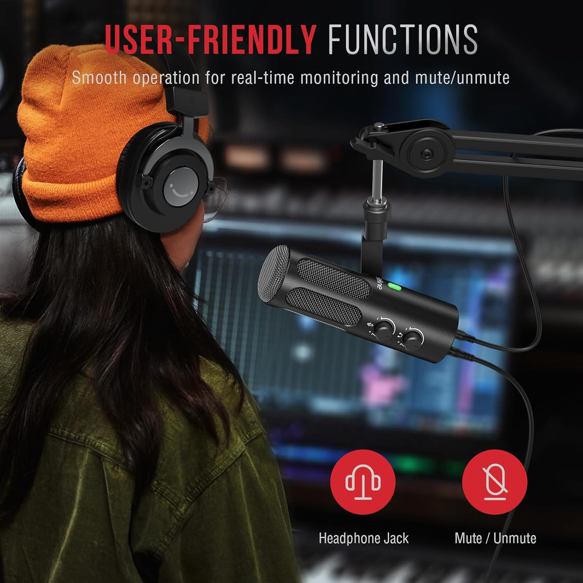 FIFINE XLR/USB Podcast Dynamic Microphone for Streaming, Studio XLR Microphone, PC Streamer Mic All Metal with Mute Button, Headphone Jack, for Vocal Voice Over Music Recording-AmpliTank Tank3