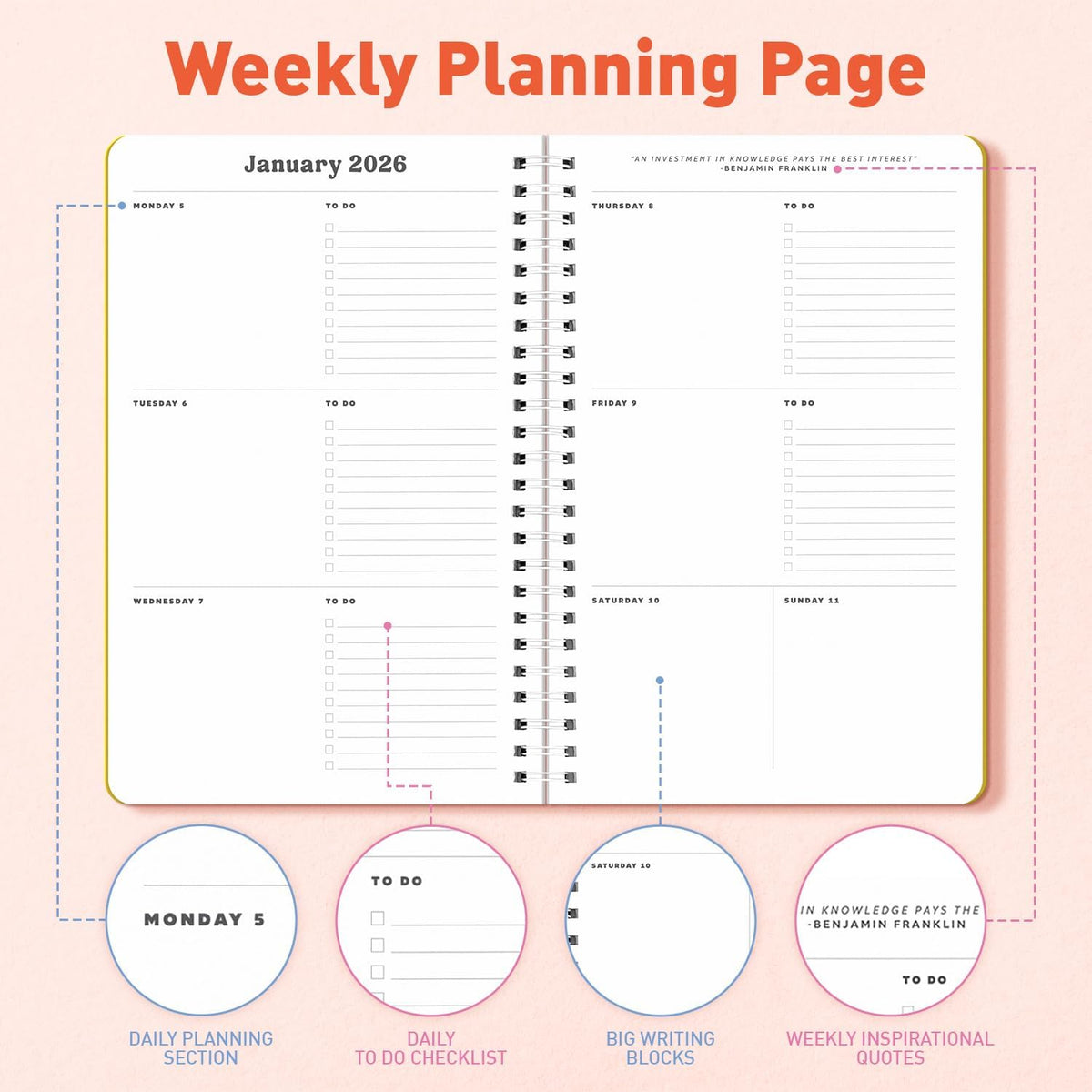 Sweetzer & Orange Academic Planner 2025-2026 – Student Planner for August 2025 to July 2026 – Weekly & Monthly Layout – Sturdy Cover & Stickers – Multicolor Stripes Design – 5.5” x 8.5”