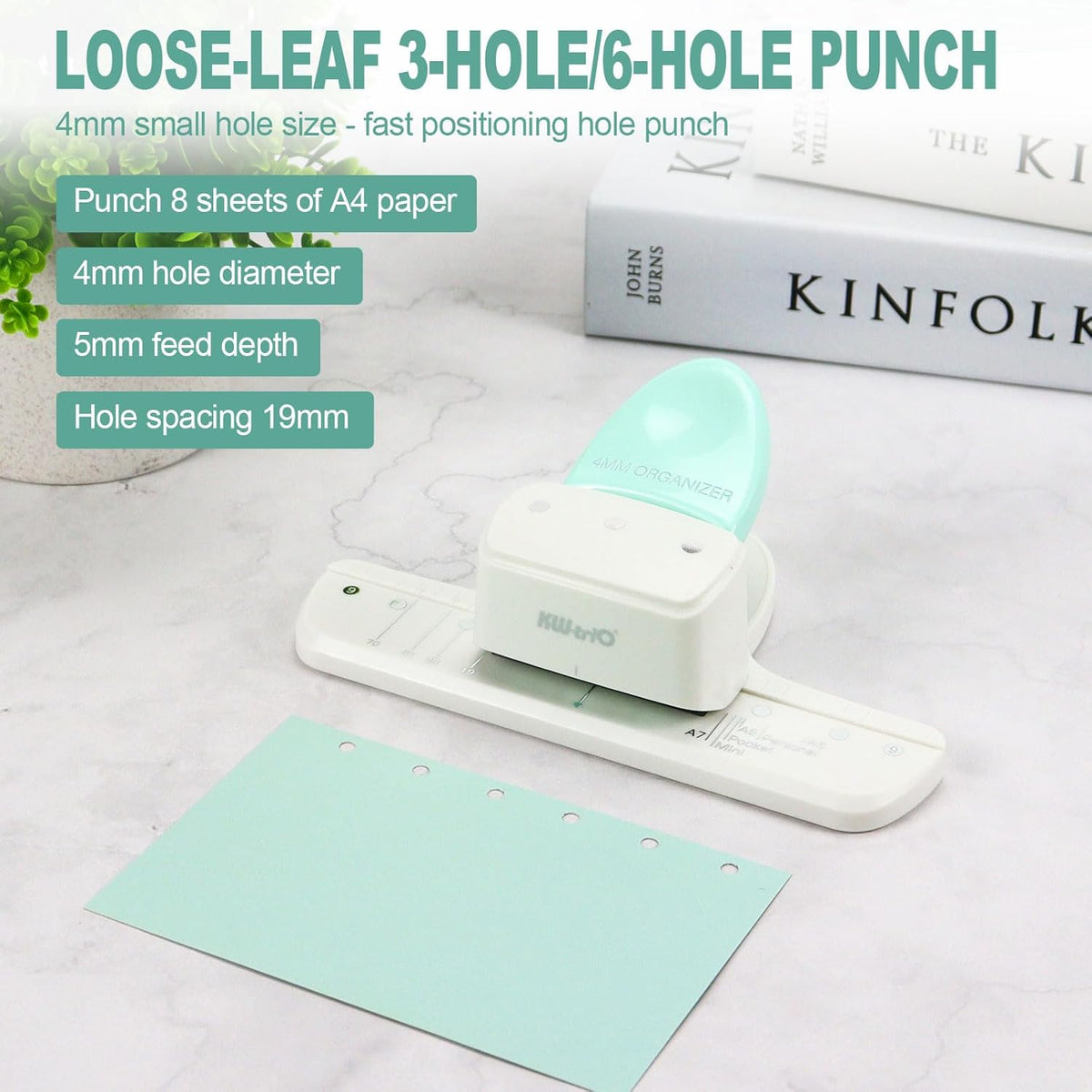 Paper Punch Kit, 3 Hole Punch 4MM Diameter, Single Hole Puncher Handheld 1/4 Inches, Art Cutting Tools Knife Pen, 1 Small Scissors, for Scrapbooking, Cardmaking, Papercraft, Art Project