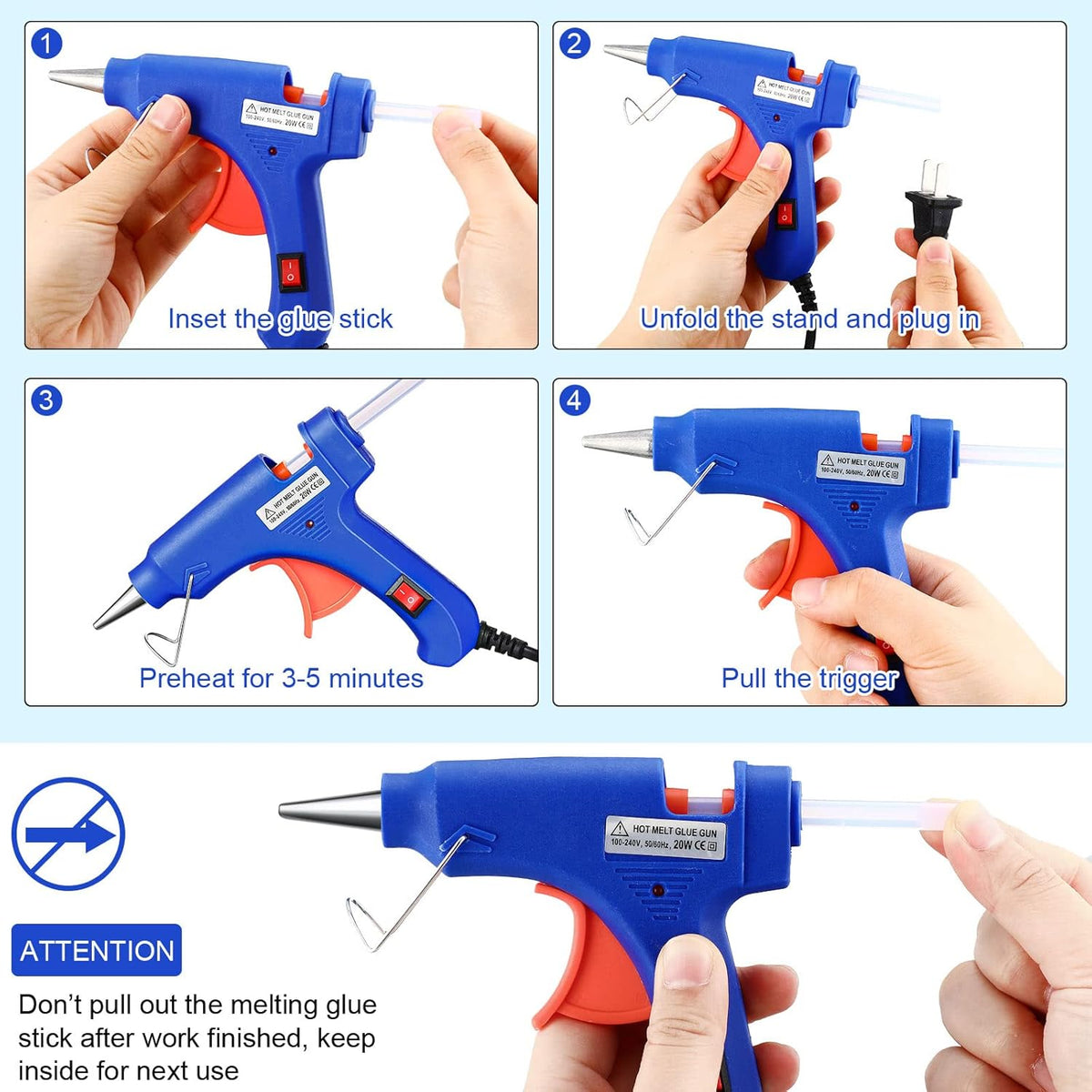 Zhengmy 12 Pieces Mini Hot Glue Gun Crafts Hot Melt Guns Fast Preheating and Easy Squeeze Trigger for School DIY Arts Class Projects Office Home Quick Repairs (Blue)