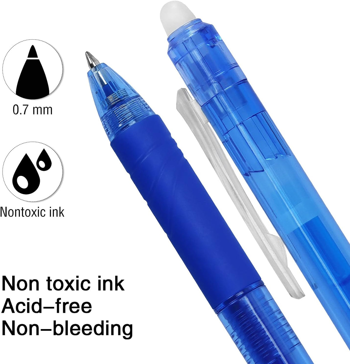 8 Pack Retractable Erasable Gel Pens Clicker Fine Point 0.7mm, Make Mistakes Disappear Comfort Grip for Drawing Writing Planner and School Supplies, Black and Blue Color Inks