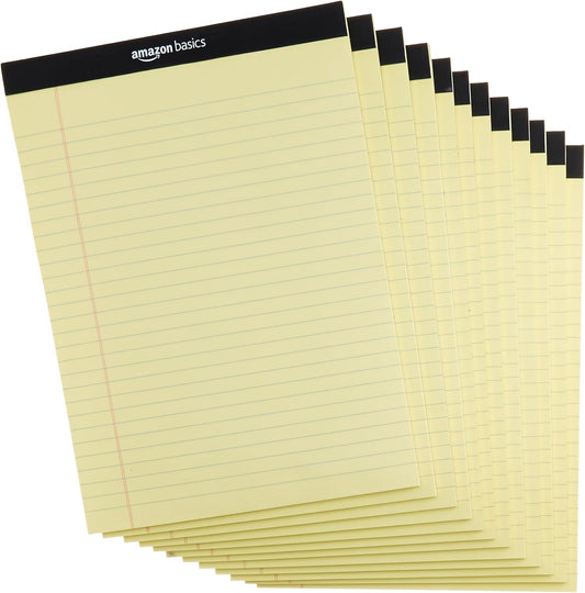 Amazon Basics 50 sheet Wide Ruled Lined Writing Note Pad, 8.5" x 11.75", 12-Pack, 600 Perforated Sheets, Canary