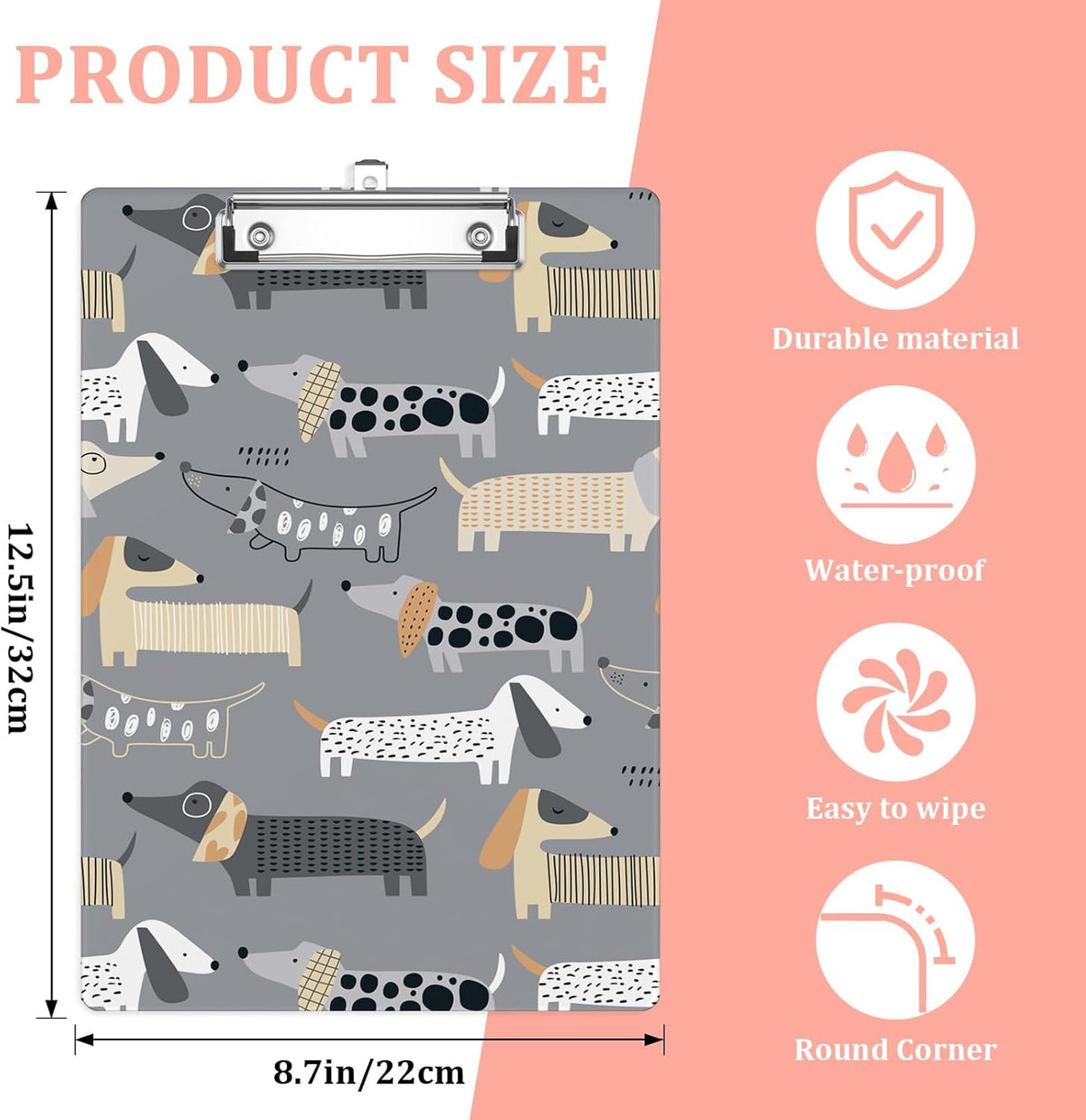 Funny Dachshund Plastic Clipboards,Cute Fashion Clipboard Decorative 8.5" x 12.5"Standard A4 Size Clipboards,Acrylic Clipboard for Teacher,Social Worker,Students,Nurse,Office Supplies