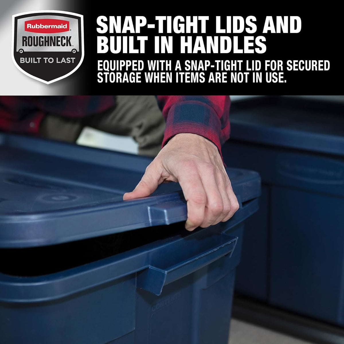 Rubbermaid Roughneck Tote 31 Gal, 3 Pack, Made in USA, Dark Indigo Metallic, Rugged Plastic Stackable Storage Bins with Lids and Handles