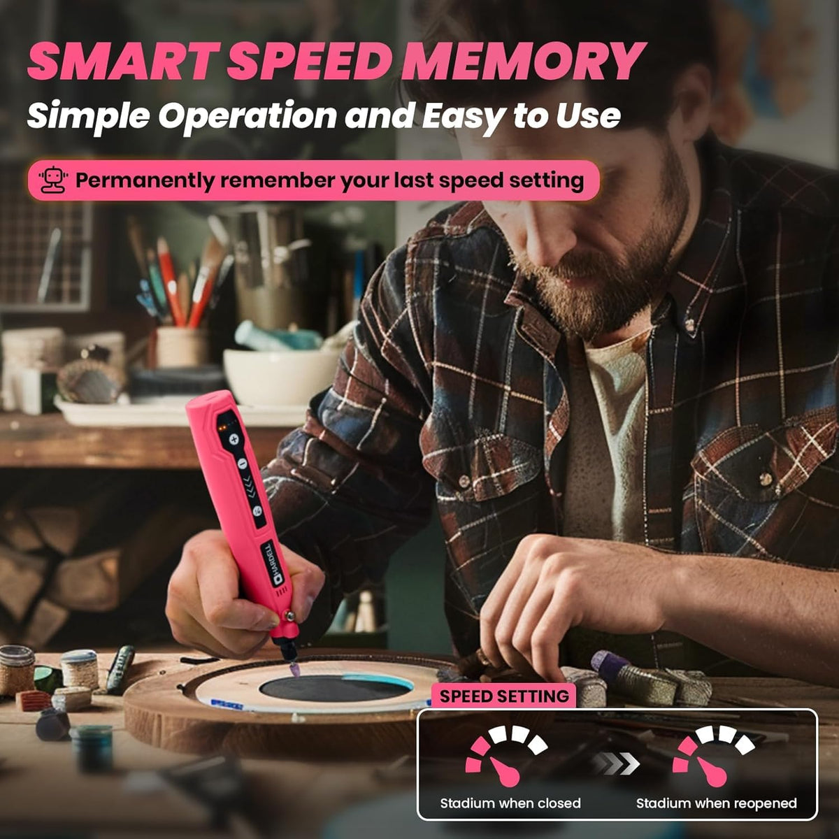 HARDELL Mini Cordless Rotary Tool, 5-Speed 3.7V Rechargeable Rotary Tool Kit with 61 Accessories, USB Charging Multi-Purpose DIY Tool for Sanding, Polishing, Drilling, Engraving, Woodworking