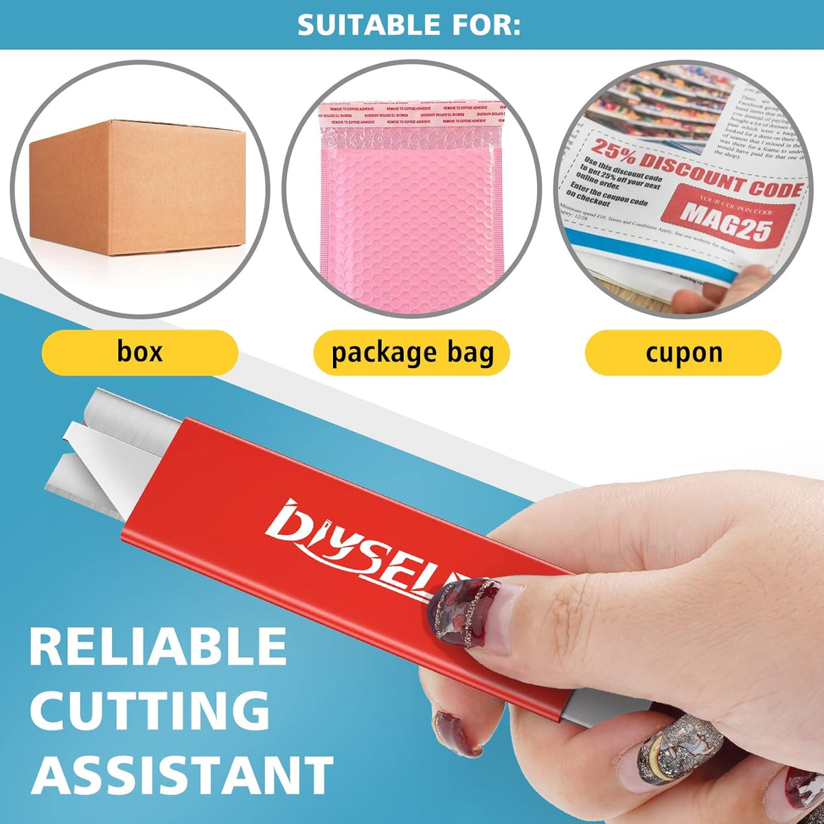 DIYSELF 12 Pack Box Cutters, Utility Knife Aluminum Alloy, Razor Knife Utility, Box Knife with Single Edge Razor Blade, Box Cutter Knives Retractable, Boxes Opener for Letters, Packages (Red)