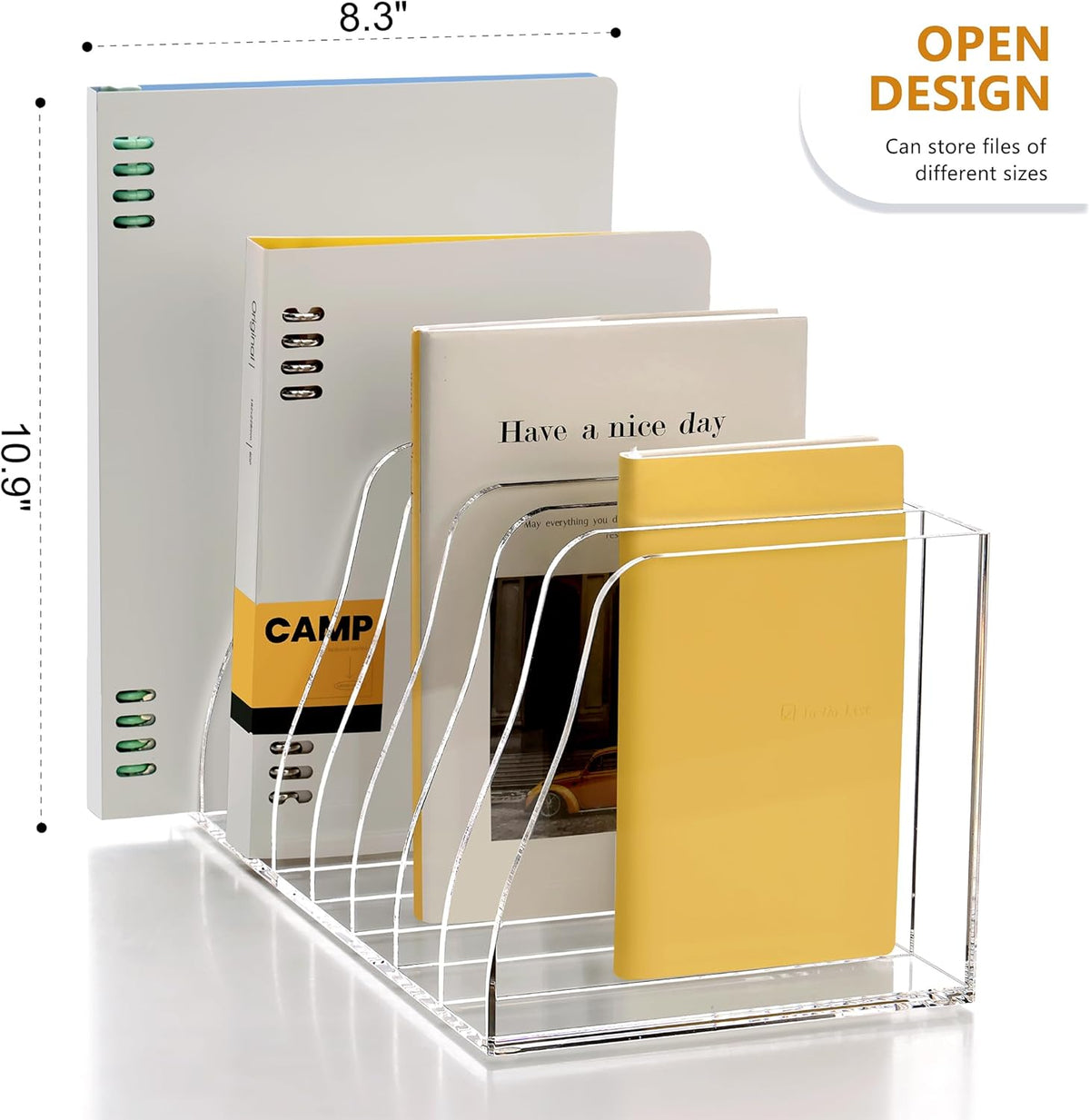 SANRUI Acrylic Desk File Organizer, 8 Vertical Compartments Clear Magazine File Holder Workspace Sorters, Folder Rack for Office Accessories Organization Storage