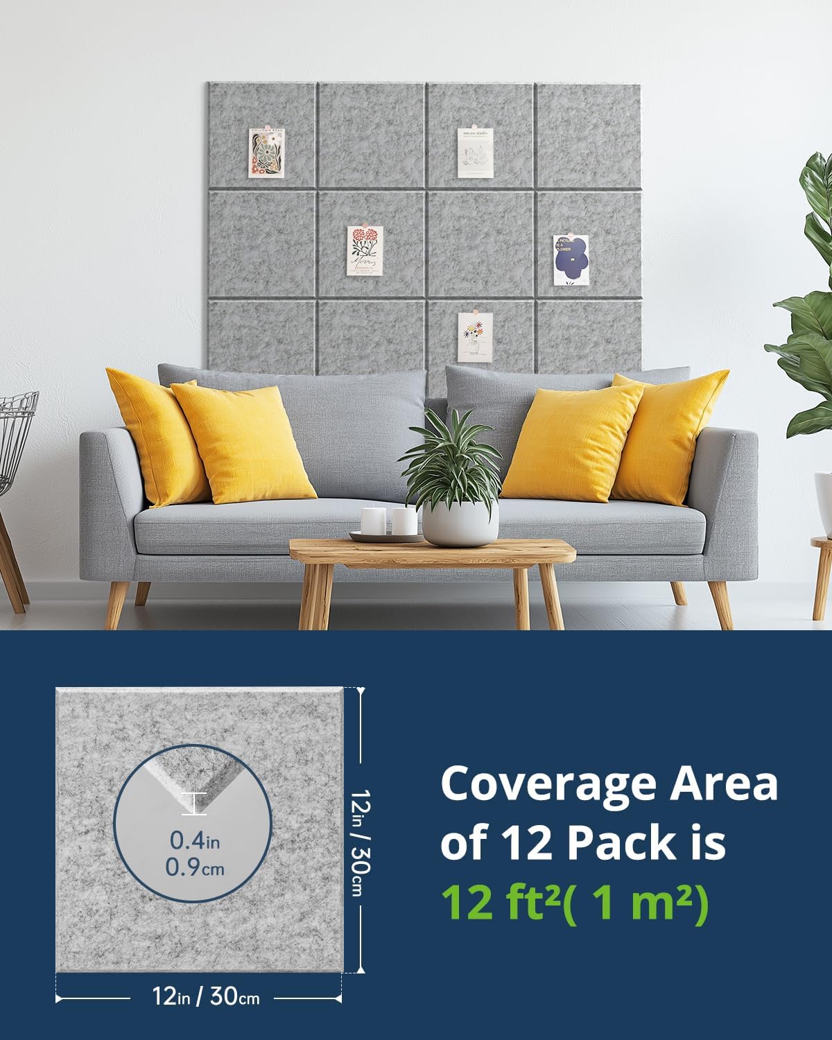 12 Pack Acoustic Panels Sound Absorbing 12"X12"X0.4" Self-adhesive Acoustic Panels High Density Sound Proof Panels for Walls, Door And Ceiling Gray