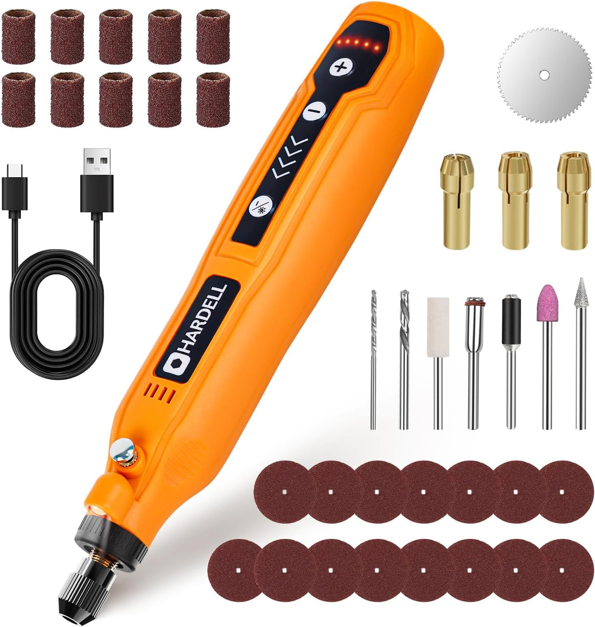 HARDELL Mini Cordless Rotary Tool 3.7V, 5-Speed and USB Charging with 35 Accessories, Multi-Purpose Power Rotary Tool for Sanding, Polishing, Drilling, Carving, Engraving, DIY Crafts