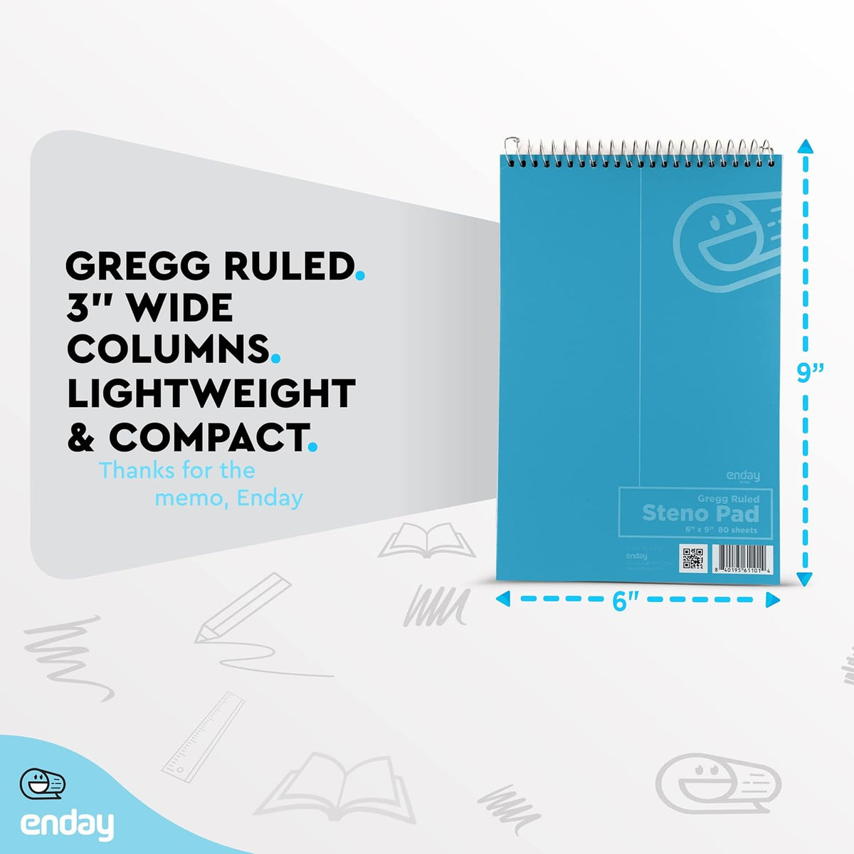 Enday Steno Pads Spiral 6x9 12 Pack, Gregg Rule White Paper, 80 Sheets Steno Notebook for writing in Pink, Purple, Green, Blue, Red, Grey, Multicolor
