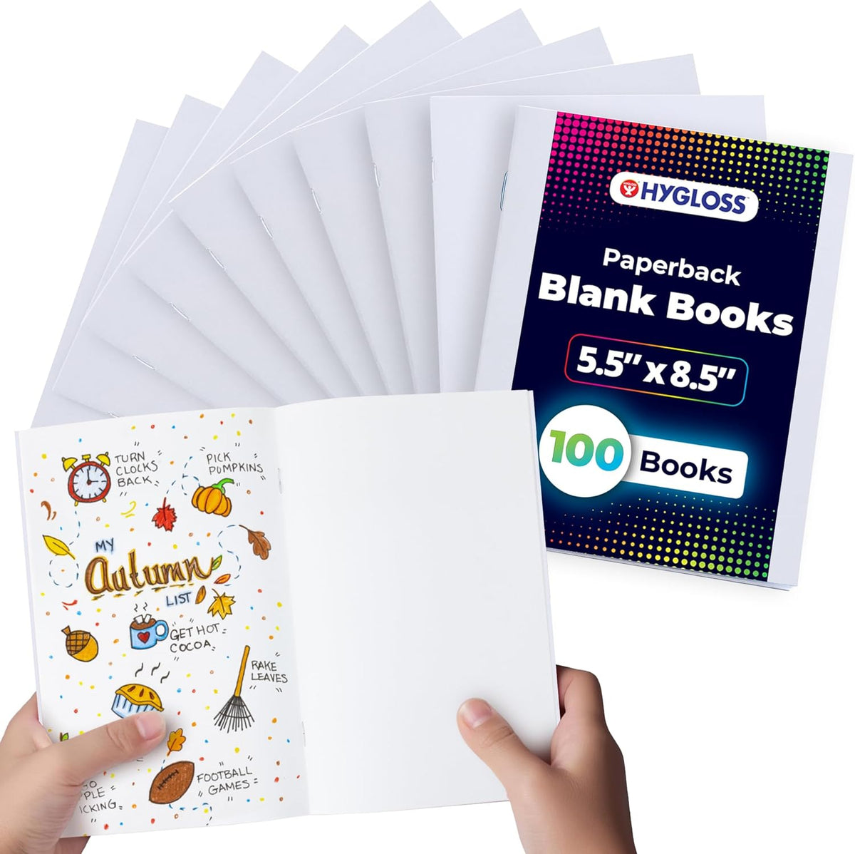 Hygloss Blank Books 5.5 x 8.5 Inches - 100 Pack – White Paperback for Drawing & Writing – Empty Books for Journaling, Sketching or Arts & Craft