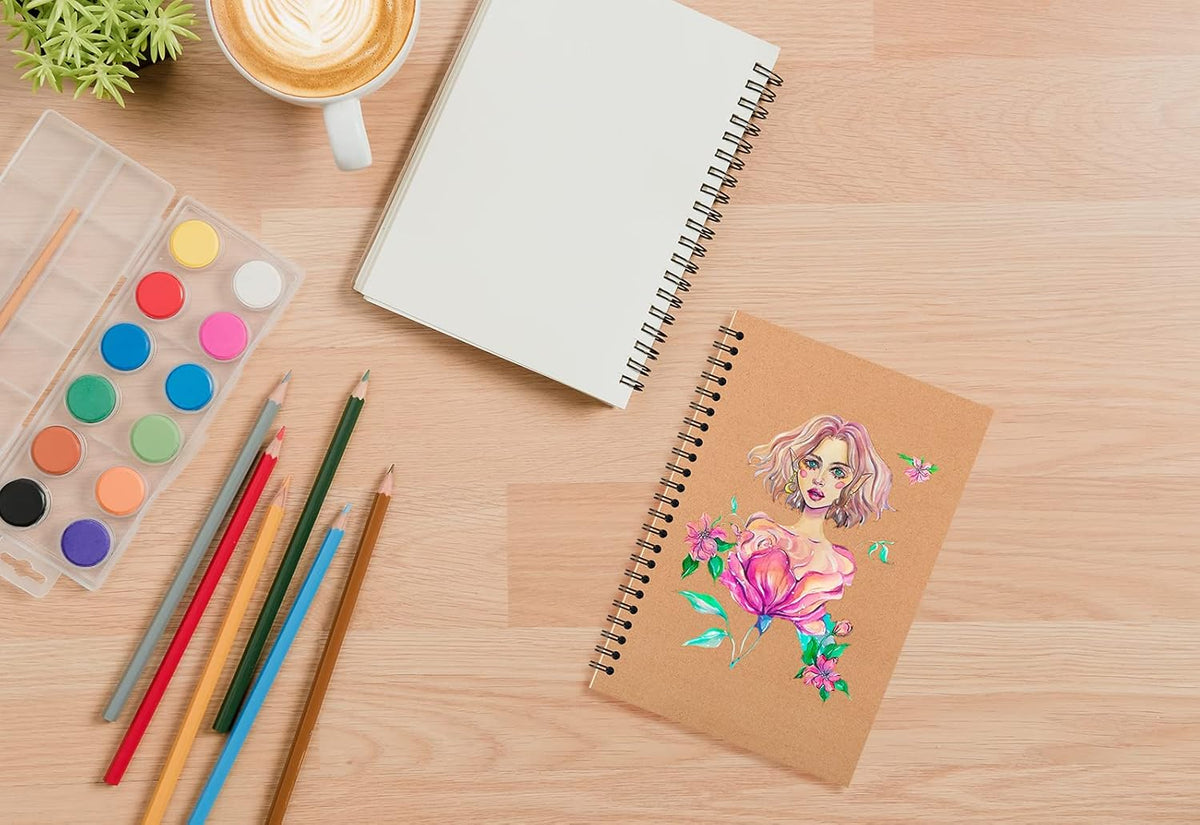 6 Pcs A5 Spiral Notebooks Journal with Kraft Cover, 5x8 Inches, Ruled Lined Paper, for Work, Sketches, Study, Notes Taking, Gifts, Brown (6 PCS(Lined))