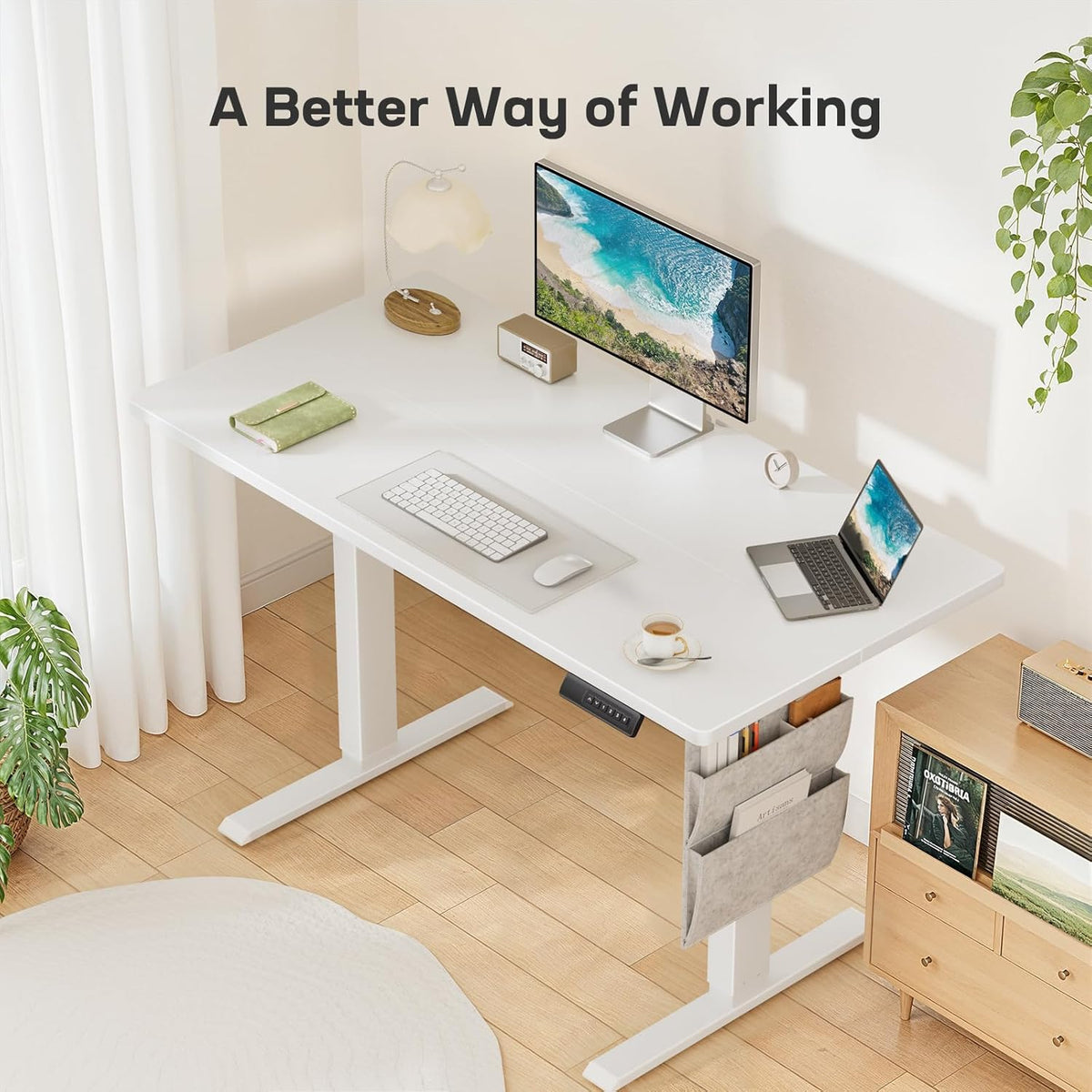 Marsail Standing Desk Adjustable Height Home Office Desk,‎48x24 Electric Standing Desk, Stand up Desk with Storage Bag,Headphone Hook for Computer Workstations Desk Memory Preset