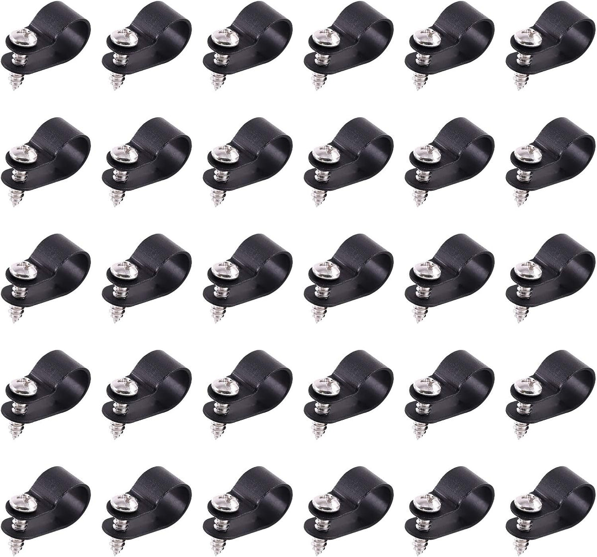 Swpeet 60 Pack Black 1/2 Inch Nylon Plastic R-Type Cable Clips Clamp Kit, Nylon Screw Mounting Cord Fastener Clips with 60 Pack Screws for Wire Management