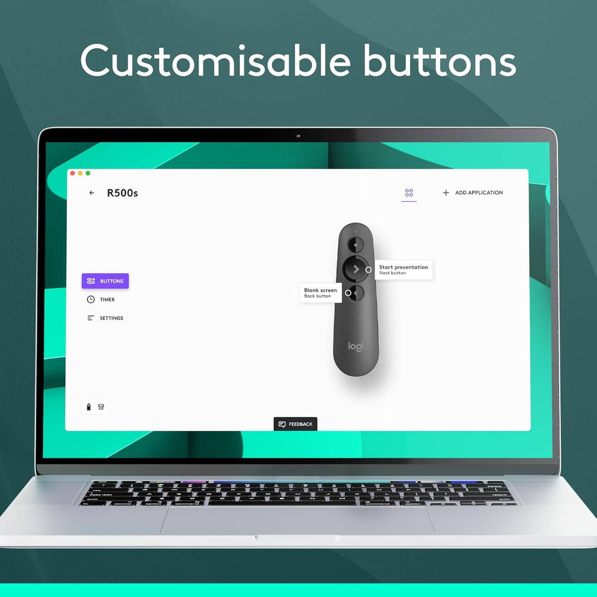 Logitech Wireless Presenter R500s, PowerPoint Clicker with Laser Pointer, Wireless Presentation Clicker Remote