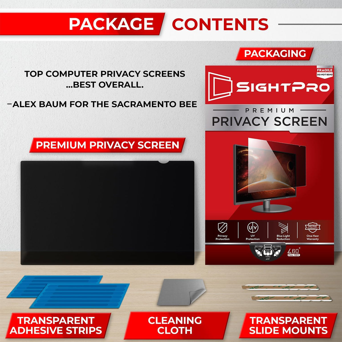 23 Inch 16:9 Computer Privacy Screen Filter for Monitor - Privacy Shield and Anti-Glare Protector